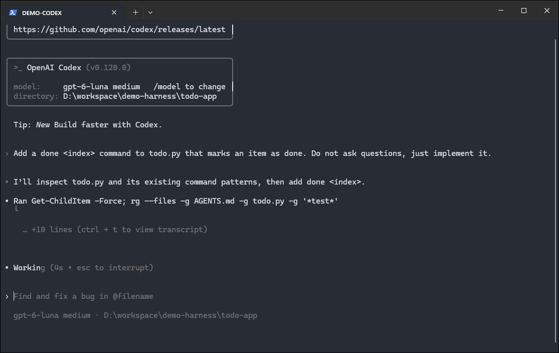 Codex CLI khởi động với model gpt-6-luna qua gateway